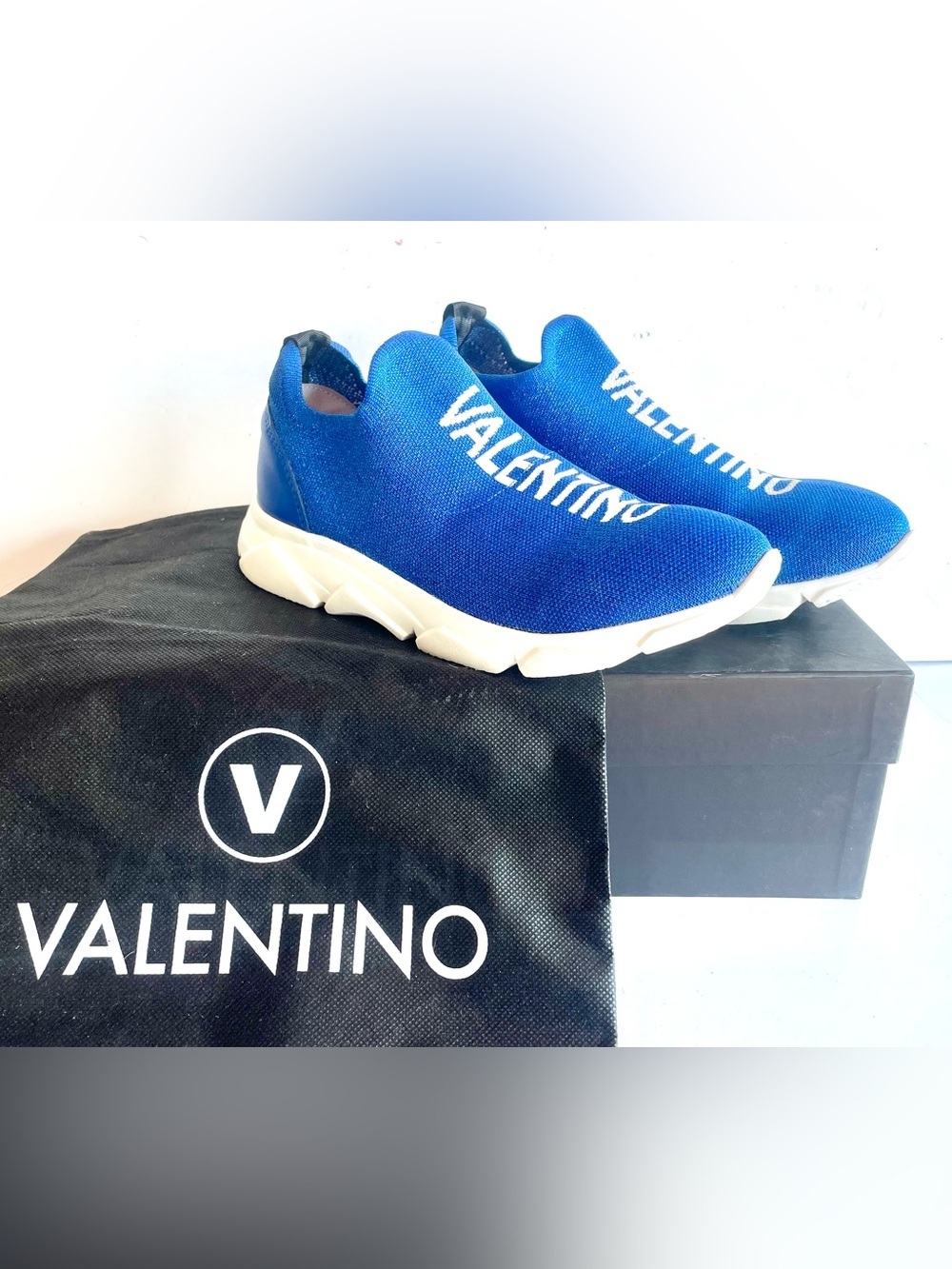 Valentino Queenie Logo Slip On Sneaker Royal Women's Size 8 EUC